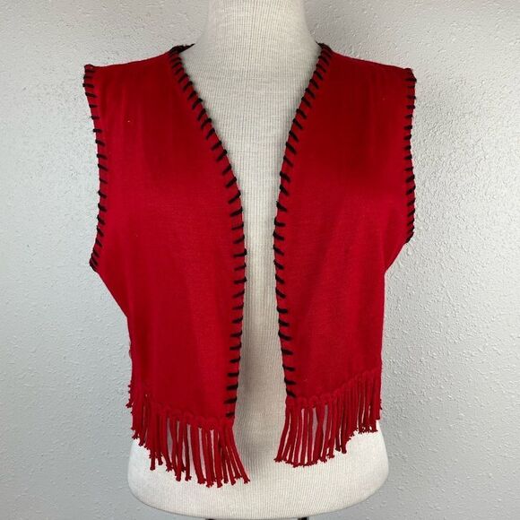 Lennie for Nina Leonard Red and Black Cropped Vest Size M - Picture 1 of 6